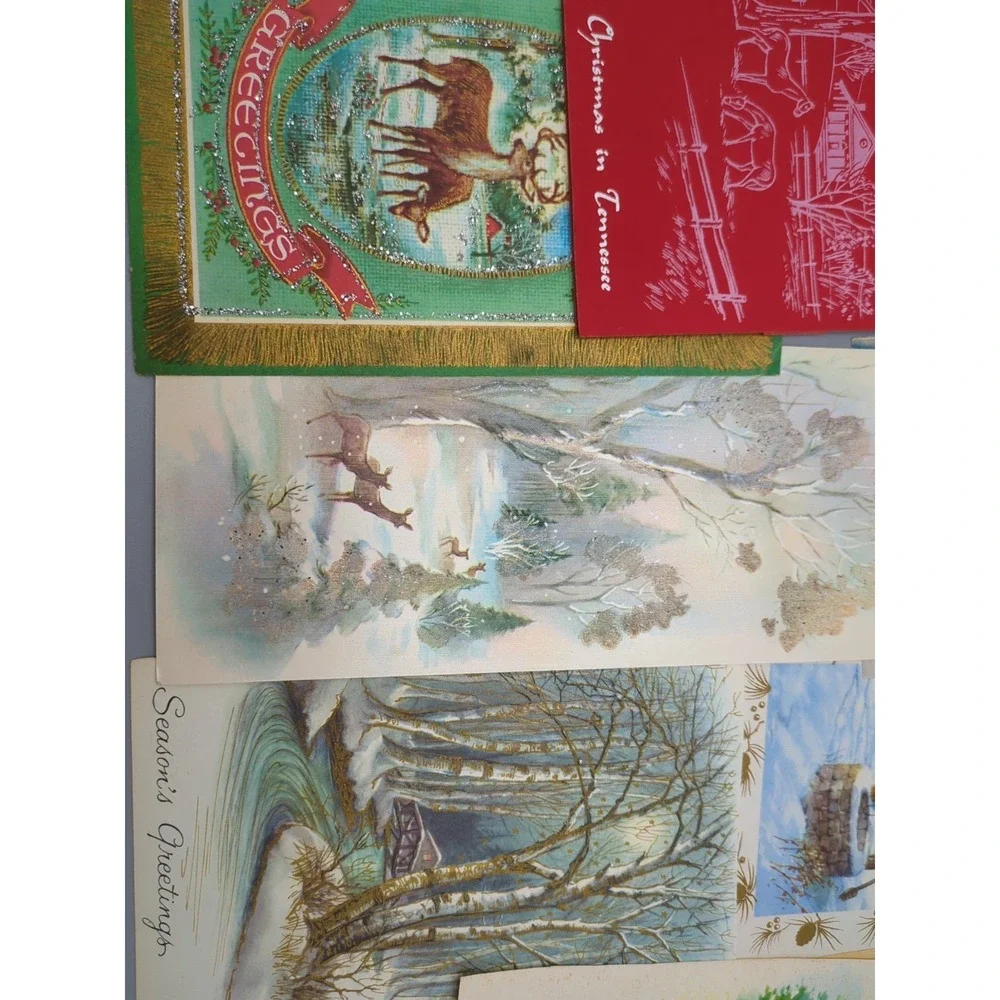 15 Old Vtg Used Christmas Card Fronts for Crafts Winter Scene Country Farm‎ Hunt